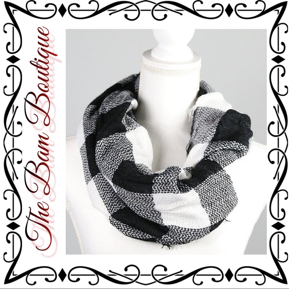 White & Black Buffalo Check Infinity Scarf
